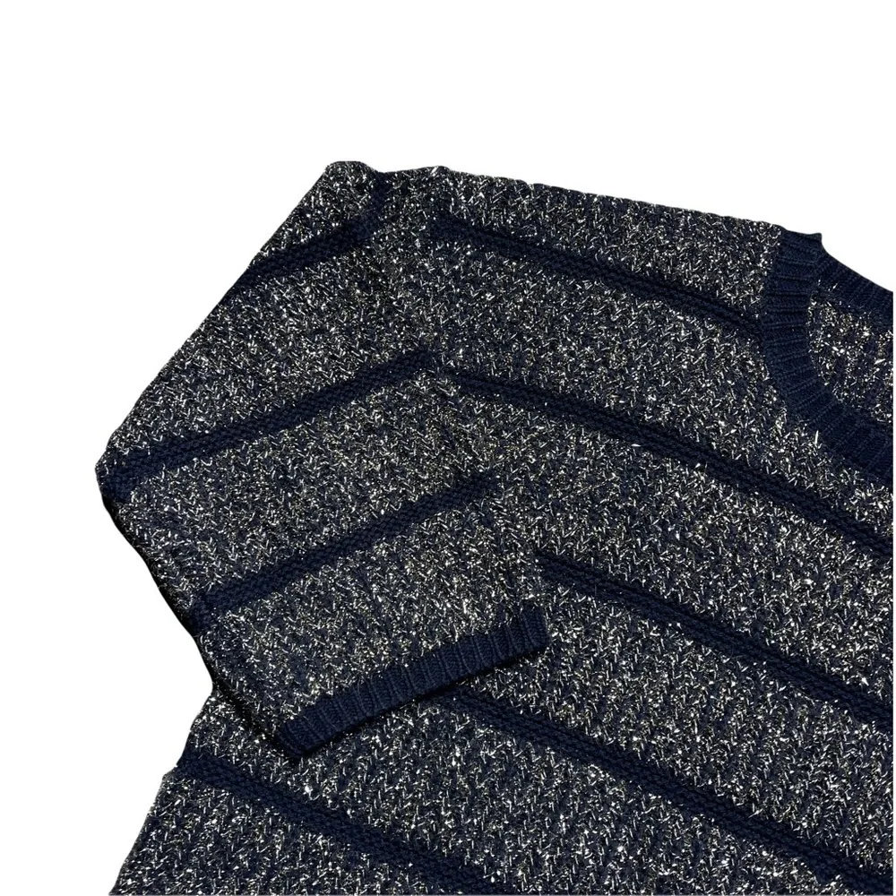 HWR Anthropologie Navy Blue Metallic Crewneck Sweater L